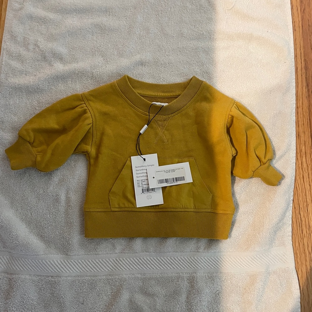 Something NavyMustard Yellow Puff Sleeve Top, 6 mos